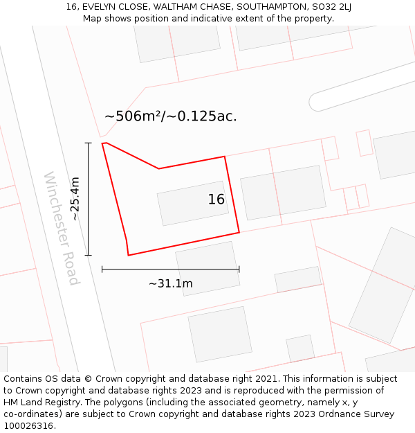 16, EVELYN CLOSE, WALTHAM CHASE, SOUTHAMPTON, SO32 2LJ: Plot and title map