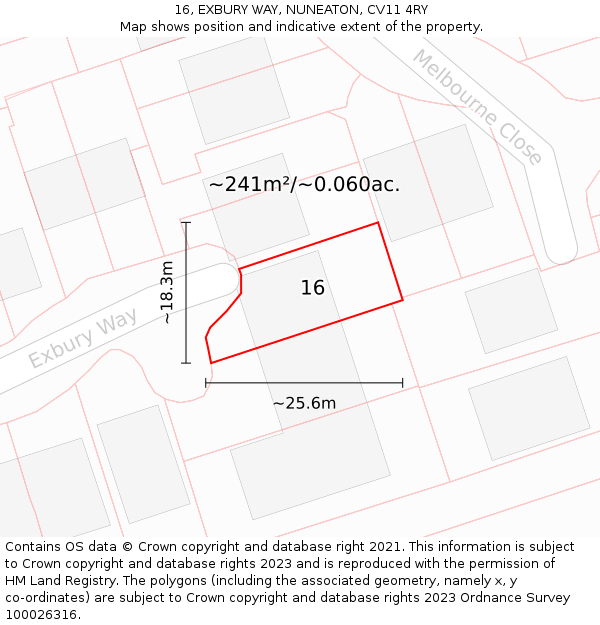 16, EXBURY WAY, NUNEATON, CV11 4RY: Plot and title map