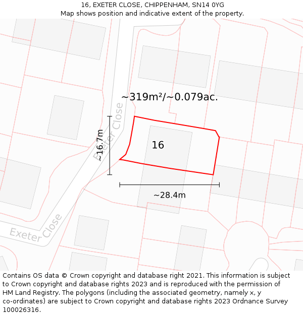 16, EXETER CLOSE, CHIPPENHAM, SN14 0YG: Plot and title map