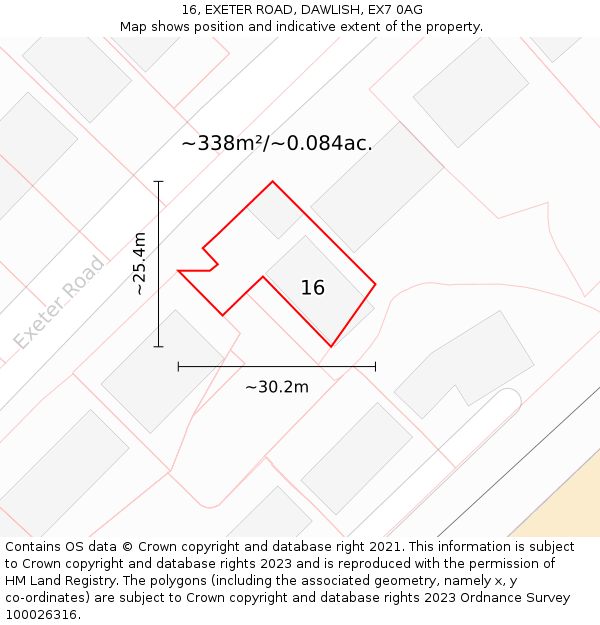 16, EXETER ROAD, DAWLISH, EX7 0AG: Plot and title map