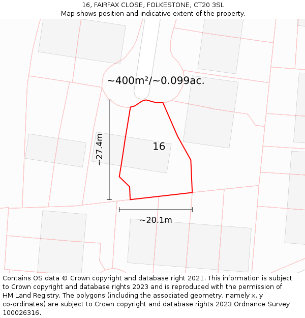 16, FAIRFAX CLOSE, FOLKESTONE, CT20 3SL: Plot and title map