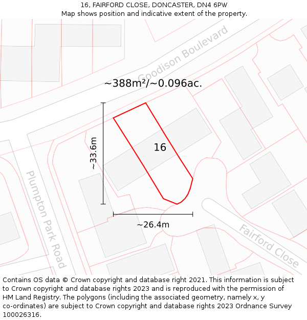 16, FAIRFORD CLOSE, DONCASTER, DN4 6PW: Plot and title map