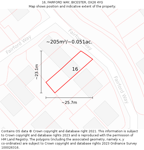 16, FAIRFORD WAY, BICESTER, OX26 4YG: Plot and title map