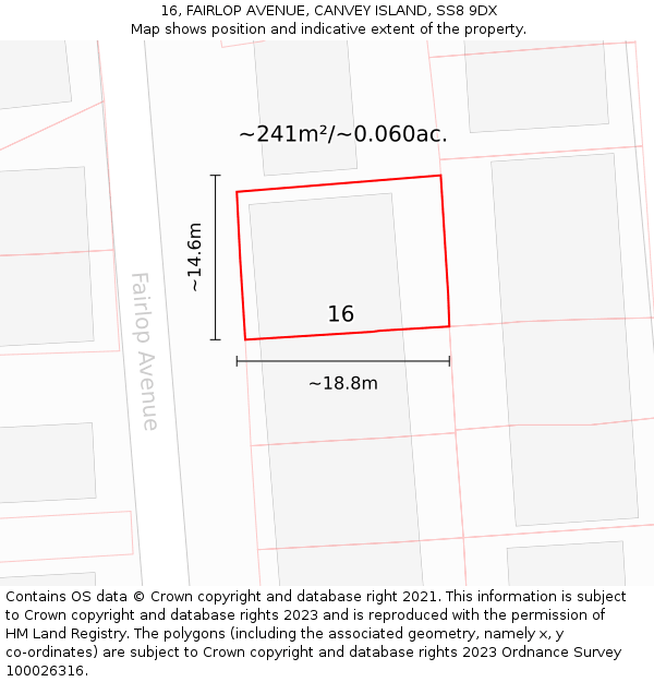 16, FAIRLOP AVENUE, CANVEY ISLAND, SS8 9DX: Plot and title map