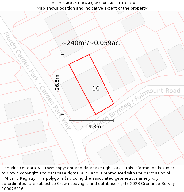 16, FAIRMOUNT ROAD, WREXHAM, LL13 9GX: Plot and title map