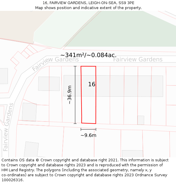 16, FAIRVIEW GARDENS, LEIGH-ON-SEA, SS9 3PE: Plot and title map