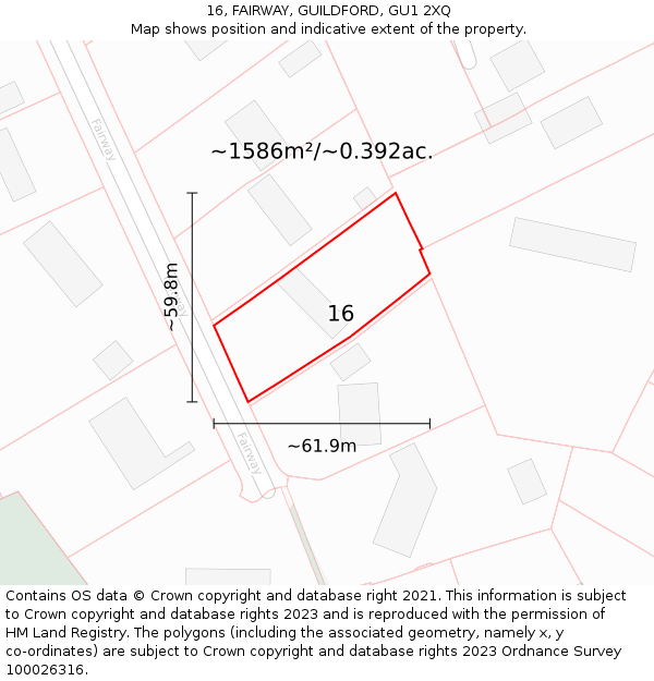 16, FAIRWAY, GUILDFORD, GU1 2XQ: Plot and title map