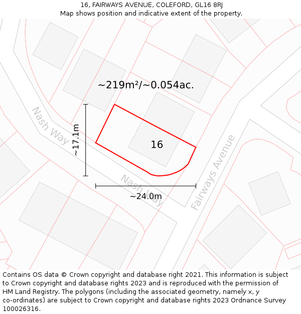 16, FAIRWAYS AVENUE, COLEFORD, GL16 8RJ: Plot and title map