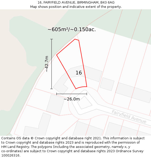 16, FAIRYFIELD AVENUE, BIRMINGHAM, B43 6AG: Plot and title map