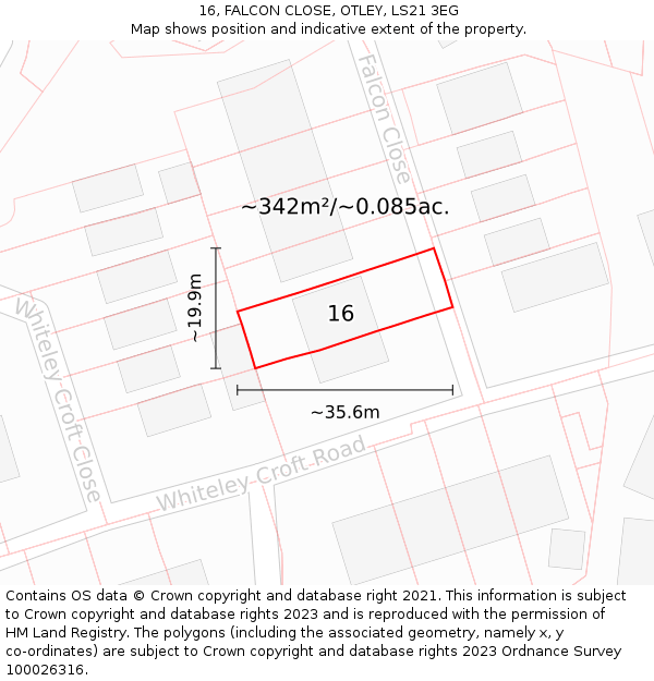 16, FALCON CLOSE, OTLEY, LS21 3EG: Plot and title map