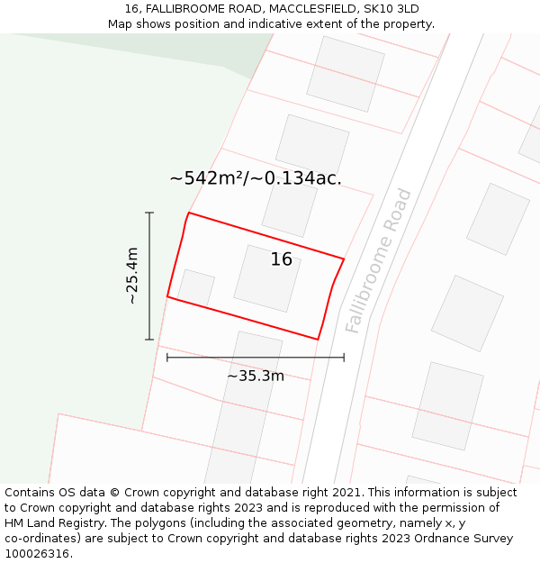 16, FALLIBROOME ROAD, MACCLESFIELD, SK10 3LD: Plot and title map