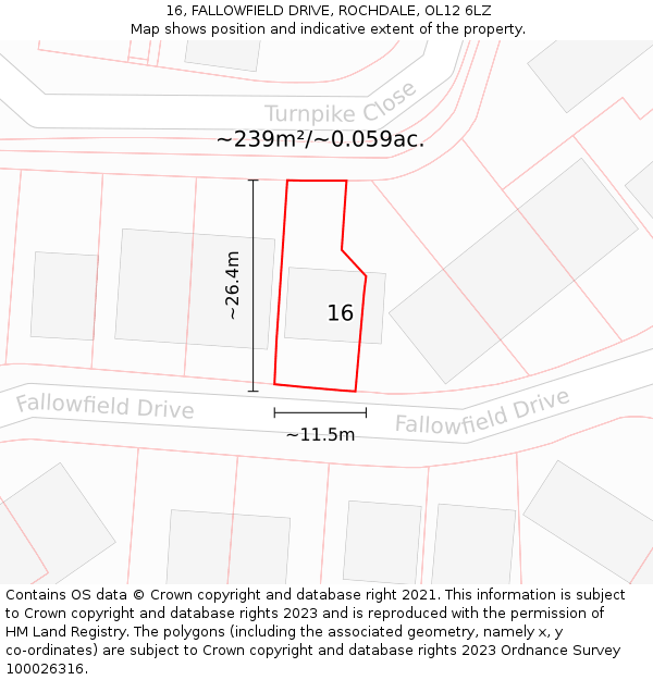 16, FALLOWFIELD DRIVE, ROCHDALE, OL12 6LZ: Plot and title map