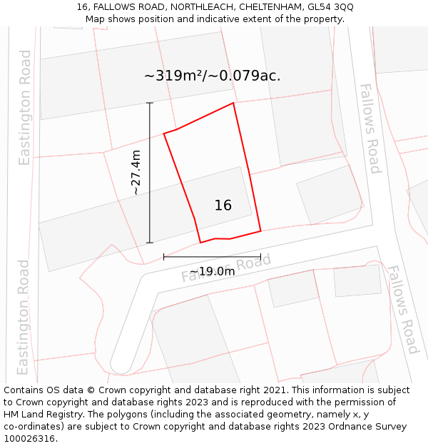 16, FALLOWS ROAD, NORTHLEACH, CHELTENHAM, GL54 3QQ: Plot and title map