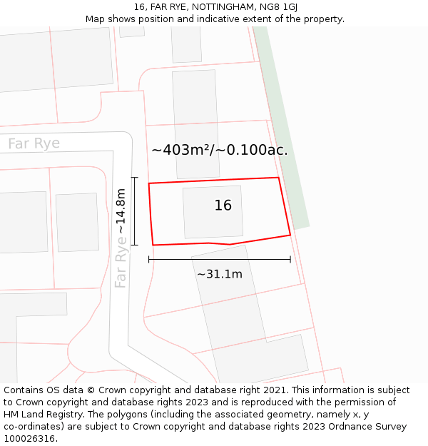 16, FAR RYE, NOTTINGHAM, NG8 1GJ: Plot and title map