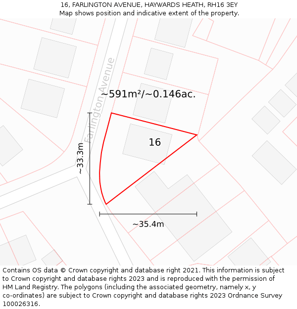 16, FARLINGTON AVENUE, HAYWARDS HEATH, RH16 3EY: Plot and title map