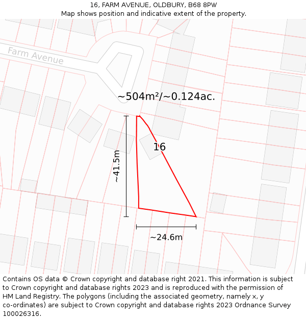 16, FARM AVENUE, OLDBURY, B68 8PW: Plot and title map