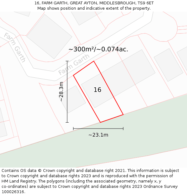 16, FARM GARTH, GREAT AYTON, MIDDLESBROUGH, TS9 6ET: Plot and title map