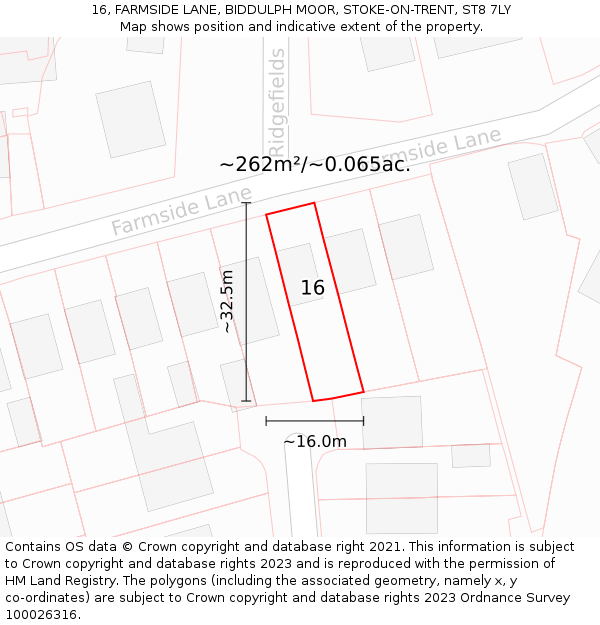 16, FARMSIDE LANE, BIDDULPH MOOR, STOKE-ON-TRENT, ST8 7LY: Plot and title map