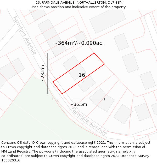 16, FARNDALE AVENUE, NORTHALLERTON, DL7 8SN: Plot and title map