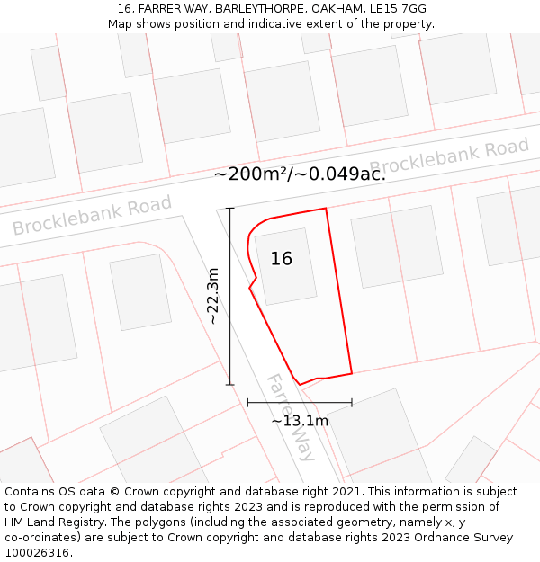 16, FARRER WAY, BARLEYTHORPE, OAKHAM, LE15 7GG: Plot and title map