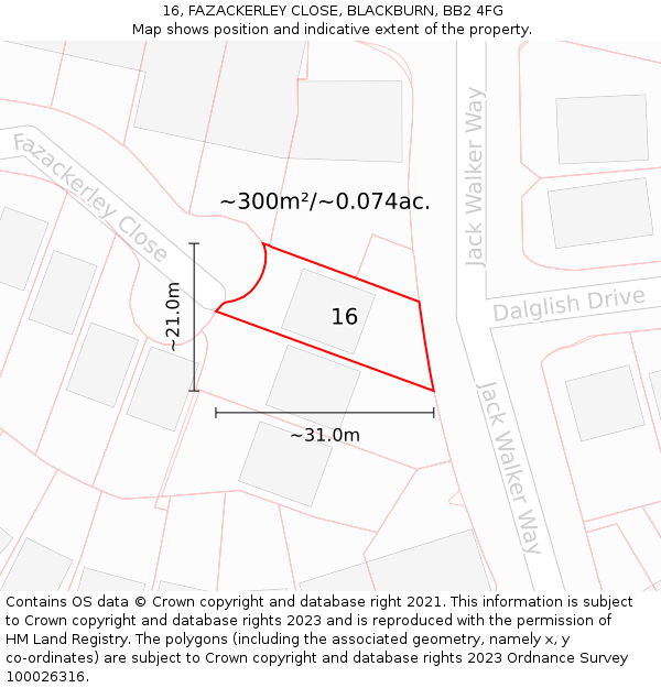 16, FAZACKERLEY CLOSE, BLACKBURN, BB2 4FG: Plot and title map