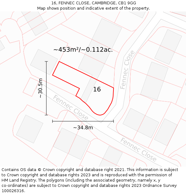 16, FENNEC CLOSE, CAMBRIDGE, CB1 9GG: Plot and title map