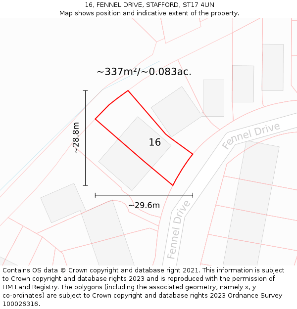 16, FENNEL DRIVE, STAFFORD, ST17 4UN: Plot and title map