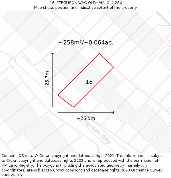 16, FERGUSON WAY, OLDHAM, OL4 2SX: Plot and title map