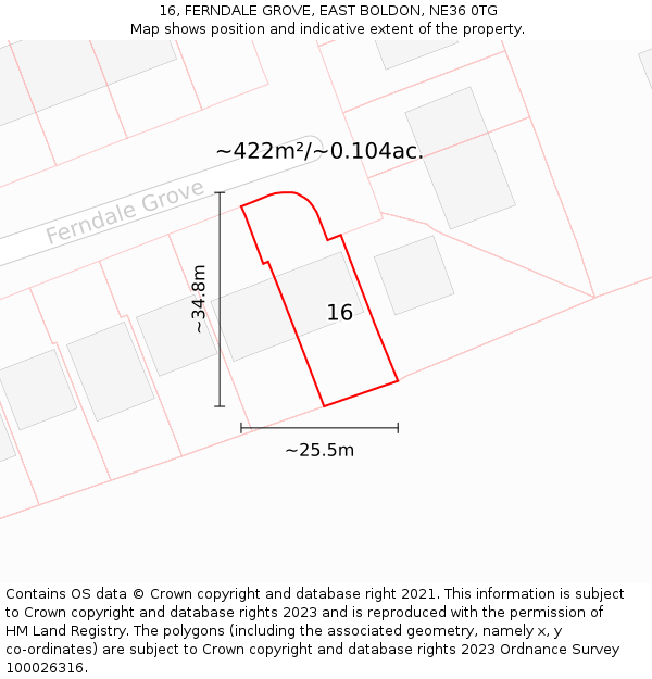 16, FERNDALE GROVE, EAST BOLDON, NE36 0TG: Plot and title map