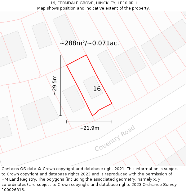 16, FERNDALE GROVE, HINCKLEY, LE10 0PH: Plot and title map