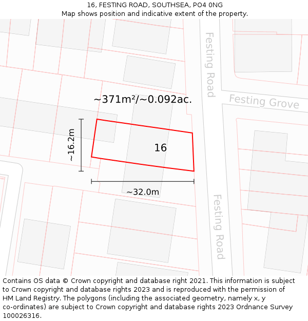 16, FESTING ROAD, SOUTHSEA, PO4 0NG: Plot and title map