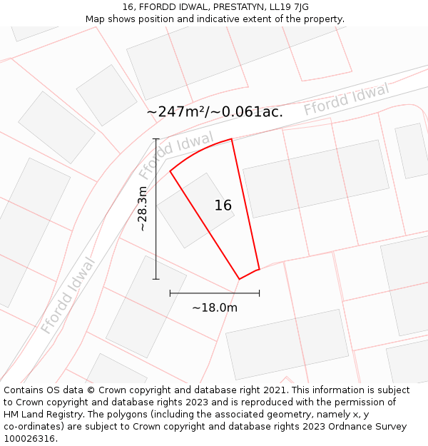 16, FFORDD IDWAL, PRESTATYN, LL19 7JG: Plot and title map