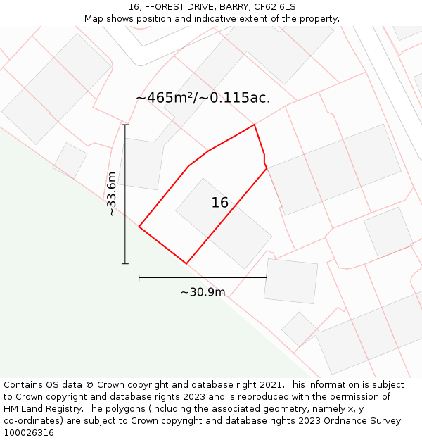 16, FFOREST DRIVE, BARRY, CF62 6LS: Plot and title map