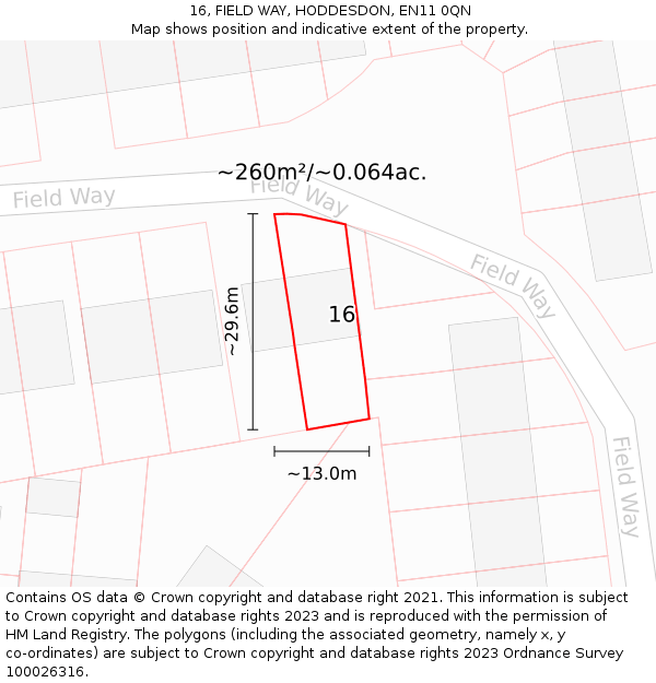 16, FIELD WAY, HODDESDON, EN11 0QN: Plot and title map