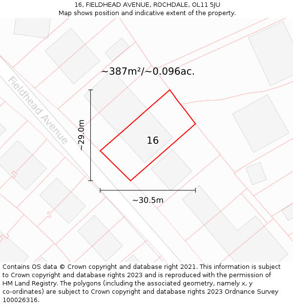 16, FIELDHEAD AVENUE, ROCHDALE, OL11 5JU: Plot and title map