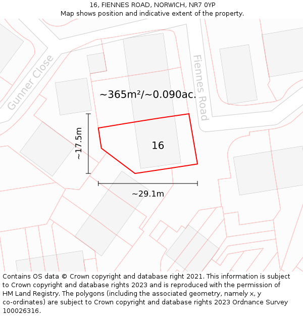 16, FIENNES ROAD, NORWICH, NR7 0YP: Plot and title map