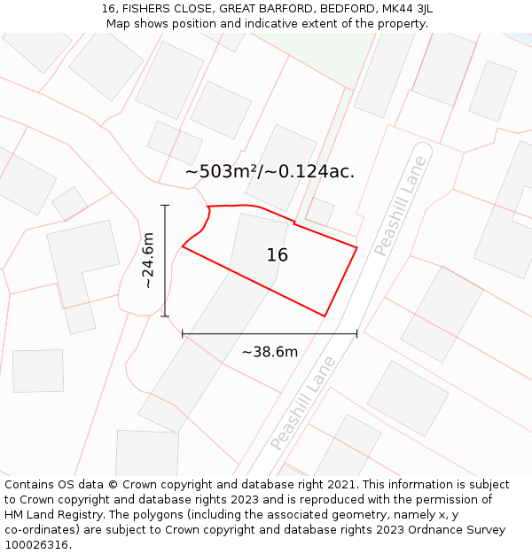 16, FISHERS CLOSE, GREAT BARFORD, BEDFORD, MK44 3JL: Plot and title map