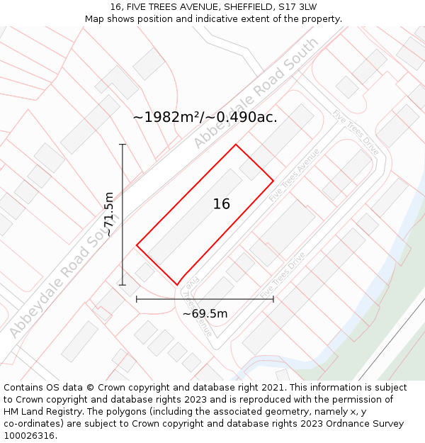 16, FIVE TREES AVENUE, SHEFFIELD, S17 3LW: Plot and title map