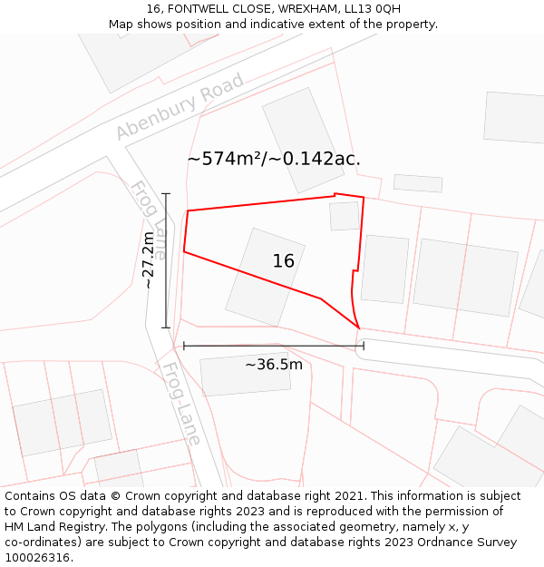 16, FONTWELL CLOSE, WREXHAM, LL13 0QH: Plot and title map