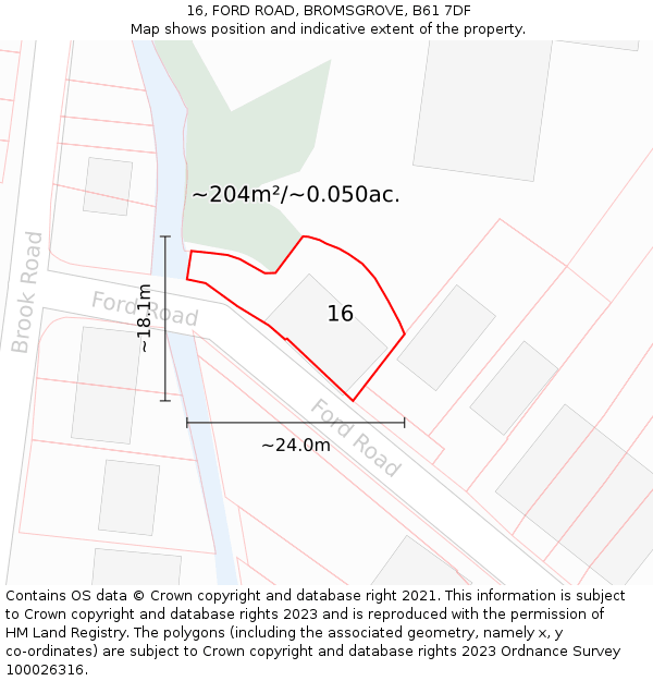 16, FORD ROAD, BROMSGROVE, B61 7DF: Plot and title map