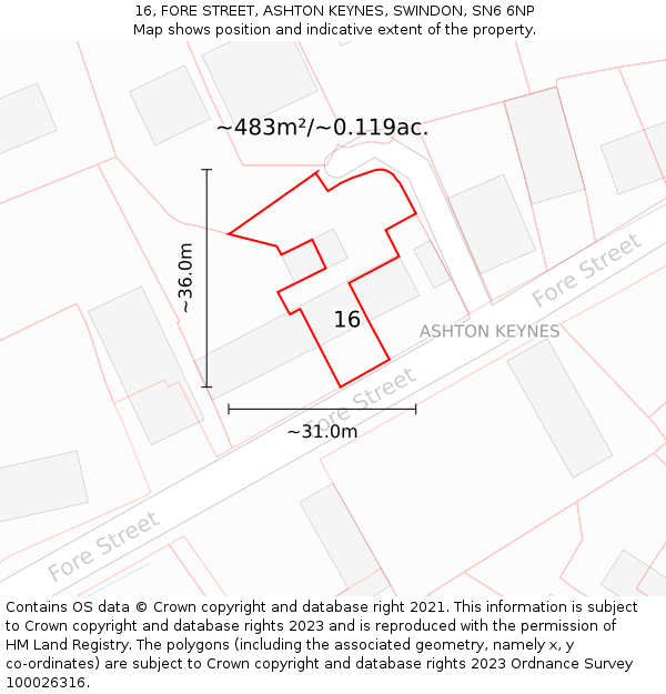 16, FORE STREET, ASHTON KEYNES, SWINDON, SN6 6NP: Plot and title map