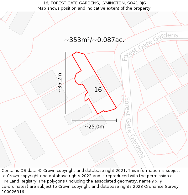 16, FOREST GATE GARDENS, LYMINGTON, SO41 8JG: Plot and title map