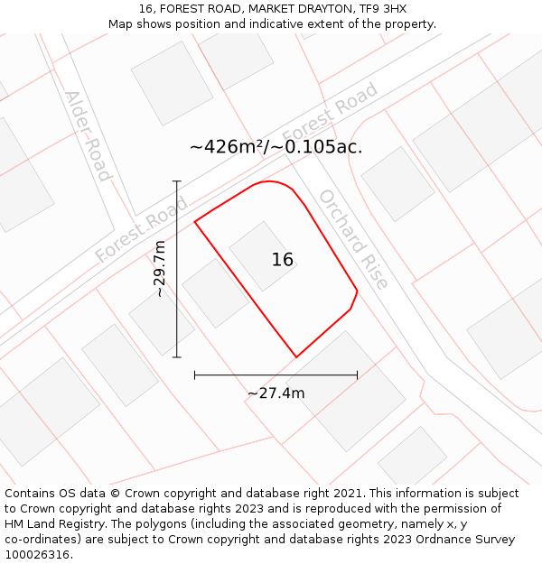 16, FOREST ROAD, MARKET DRAYTON, TF9 3HX: Plot and title map