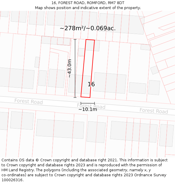 16, FOREST ROAD, ROMFORD, RM7 8DT: Plot and title map