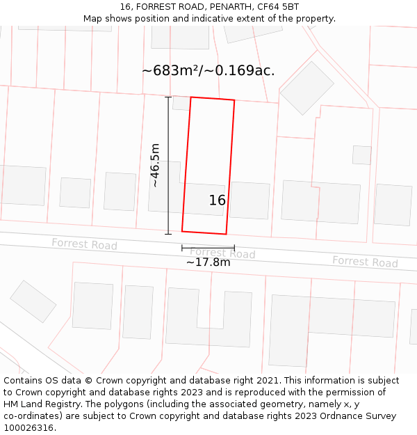 16, FORREST ROAD, PENARTH, CF64 5BT: Plot and title map