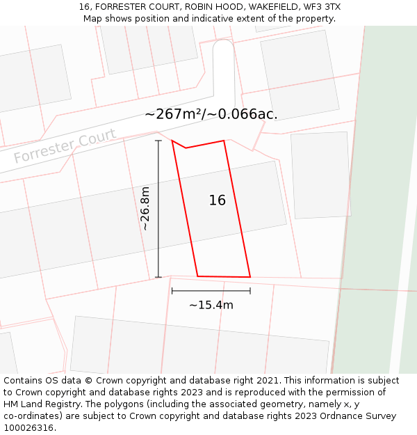 16, FORRESTER COURT, ROBIN HOOD, WAKEFIELD, WF3 3TX: Plot and title map