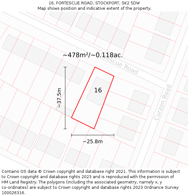 16, FORTESCUE ROAD, STOCKPORT, SK2 5DW: Plot and title map