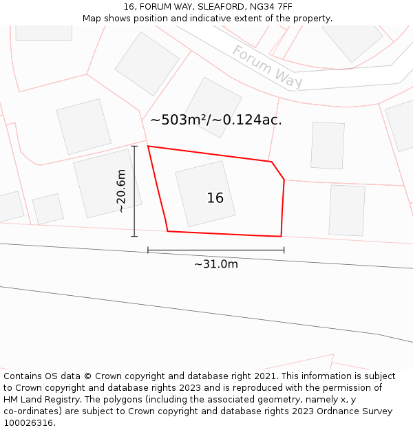16, FORUM WAY, SLEAFORD, NG34 7FF: Plot and title map