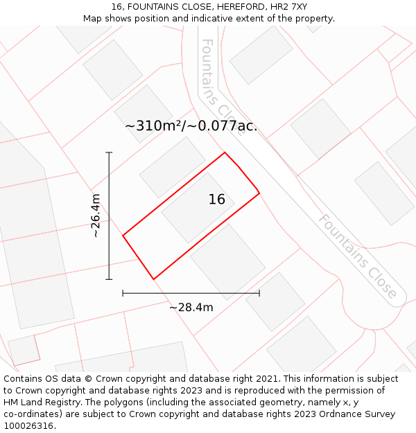 16, FOUNTAINS CLOSE, HEREFORD, HR2 7XY: Plot and title map