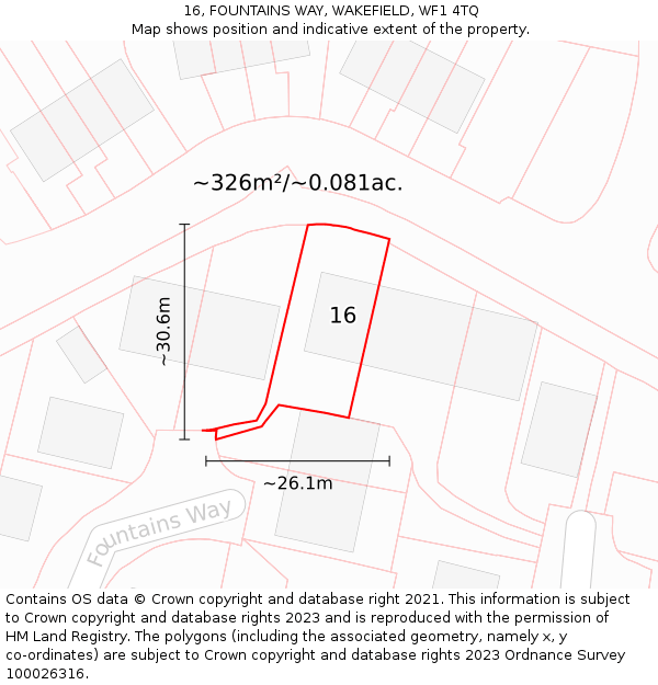 16, FOUNTAINS WAY, WAKEFIELD, WF1 4TQ: Plot and title map